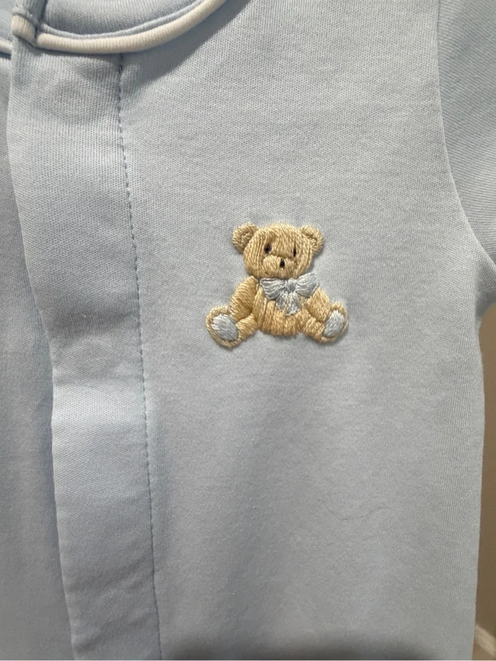 Classic Light Blue Footed One-Piece with Teddy Patch